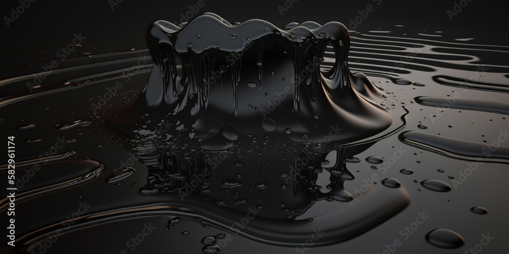 close-up, dripping rippling vantablack, puddle