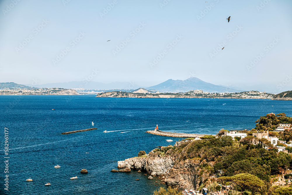 Ischia island and Vesuivio. - obrazy, fototapety, plakaty 