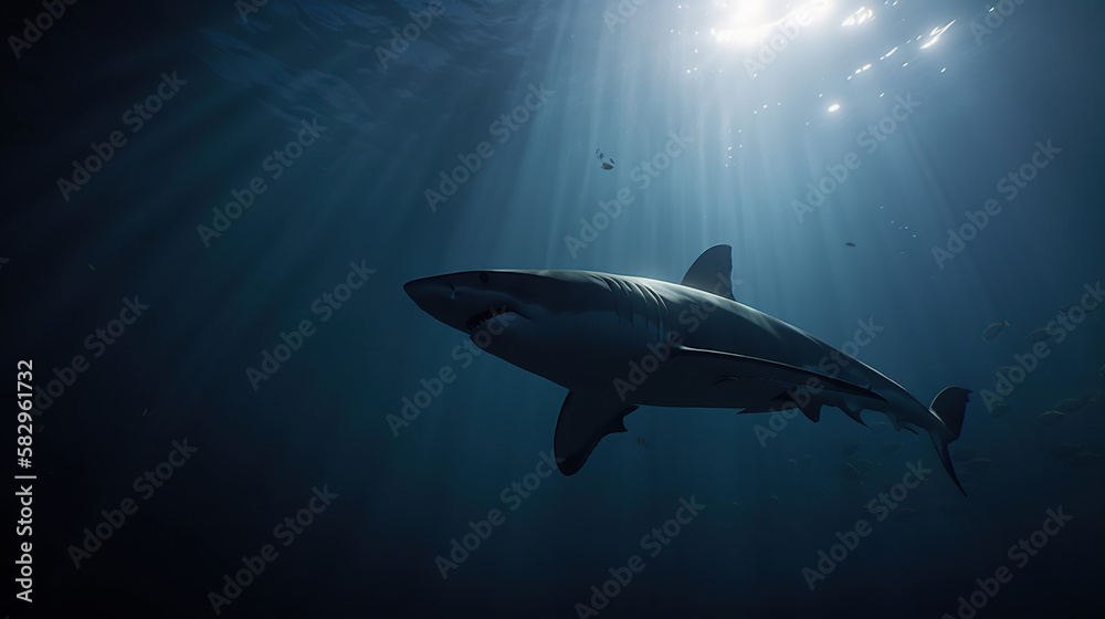 Shark, Jaws, Underwater, Generative AI, Illustration Stock Illustration