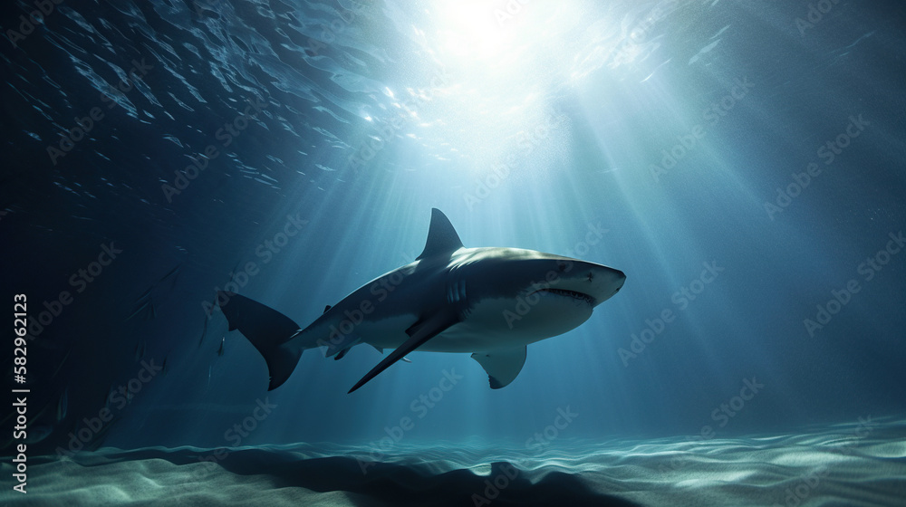 Shark, Jaws, Underwater, Generative AI, Illustration Stock Illustration