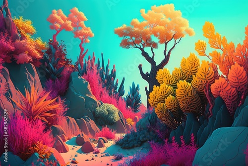 Lush colorful vegetation. Generative AI