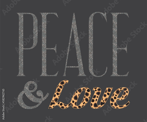 Peace and love slogan with leopard print for t shirt design or another design