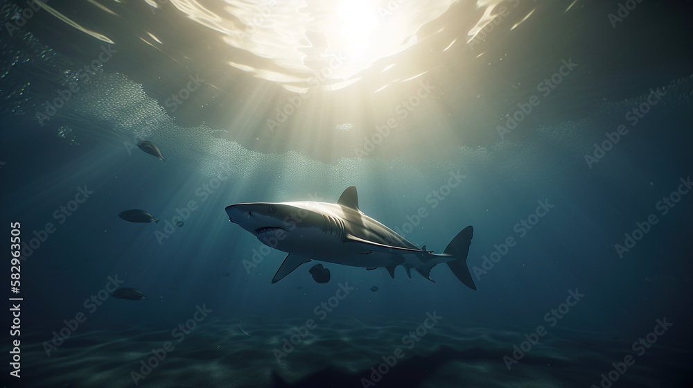 Shark, Jaws, Underwater, Generative AI, Illustration Stock Illustration