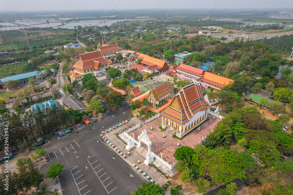 Drone View of Wat Don Khanak at Nakhon Pathom, Thailand
