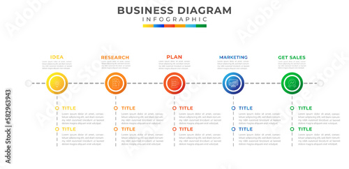 5 Steps modern Timeline diagram calendar with circle and topics, infographics vector presentation. Infographic template for business.