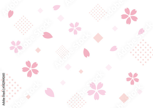 ピンク色の桜の花びらと幾何学模様の背景