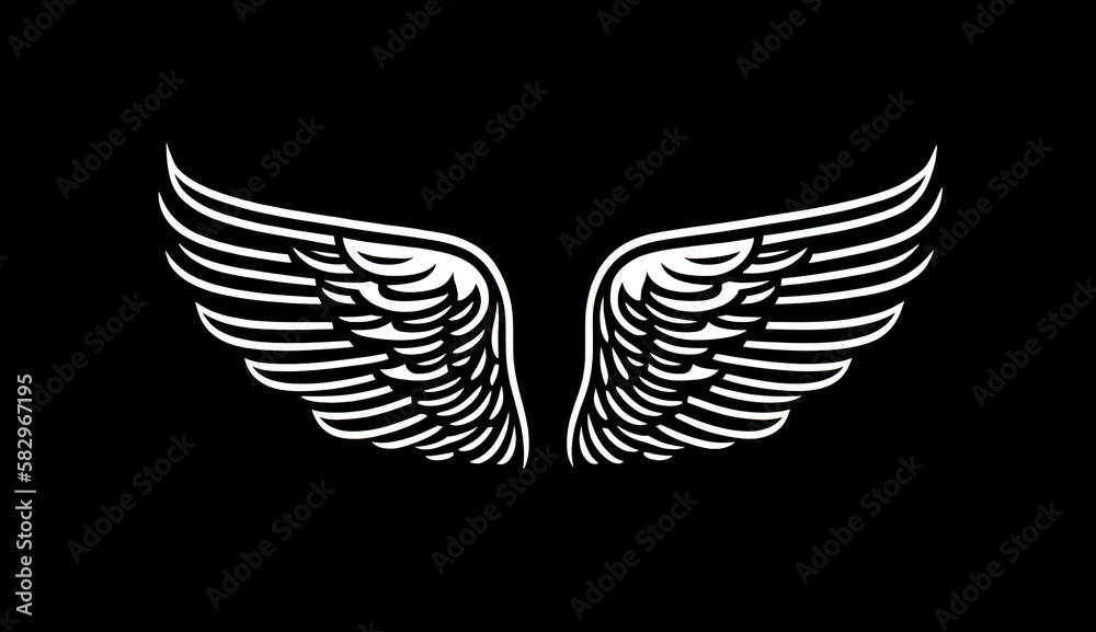 Fototapeta premium Wings on a black background, generative AI.