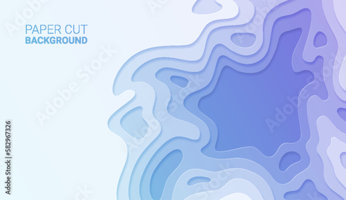 Multi layers 3D paper cut topographic relief imitation banner, water flowing liquid texture. Abstract soft paper textured banner with wavy layers, cover layout design template vector illustration