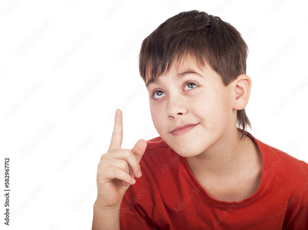 rebenoy vyrazhayet svoi emotsii. boy raised a hand up separately on a white background rebenoy vyrazhayet svoi emotsii. boy raised a hand up separately on a white background
