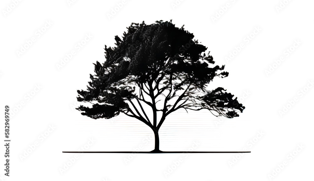 Fototapeta premium Minimalistic tree on a white background, generative AI.