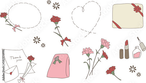 母の日　フレームとプレゼントのイラストセット