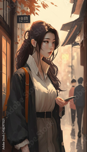 An illustration of a modern beautiful girl wandering © PetPawPix