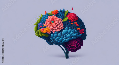 Flower Botanical Brain Illustration | AI Generated