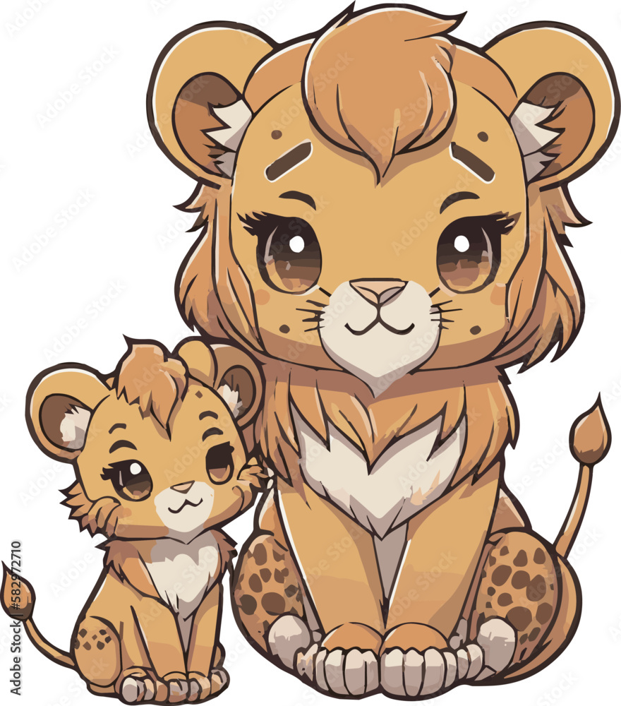 Fototapeta premium Premium cute and chibi lion vector for illustration. Lion cartoons vector