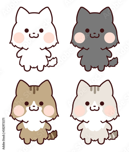 笑顔で立っている猫セット/長毛