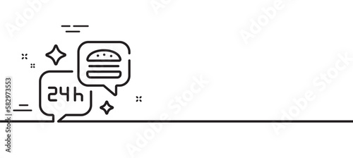 Food delivery line icon. Fast food service sign. 24 hours meal order symbol. Minimal line illustration background. Food delivery line icon pattern banner. White web template concept. Vector