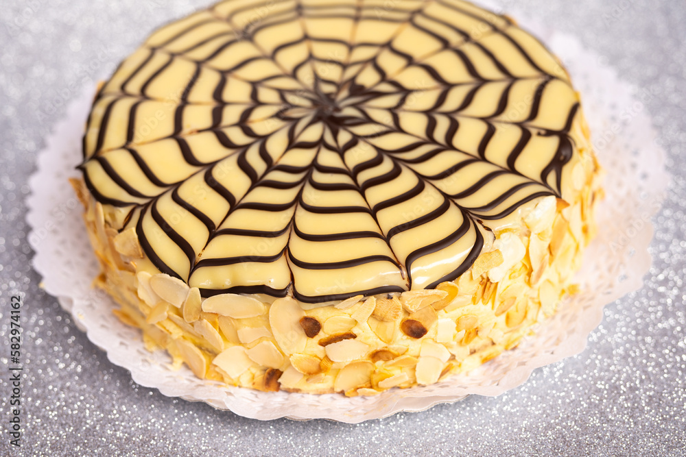 Esterhazy cake close-up on a light background. Esterhazy cake close-up on a light background.