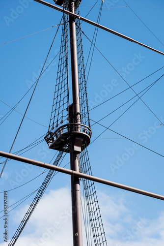 sailing ship mast over sky
