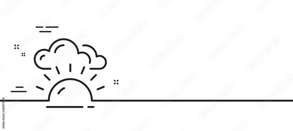 Sunset line icon. Evening sun sign. Sunny weather symbol. Minimal line illustration background. Sunset line icon pattern banner. White web template concept. Vector