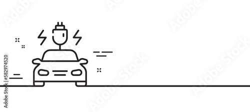 Car charging line icon. Vehicle charge plug sign. Electric power symbol. Minimal line illustration background. Car charging line icon pattern banner. White web template concept. Vector