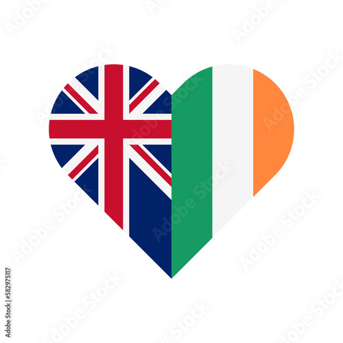 unity concept. heart shape icon of united kingdom and ireland flags. vector illustration isolated on white background