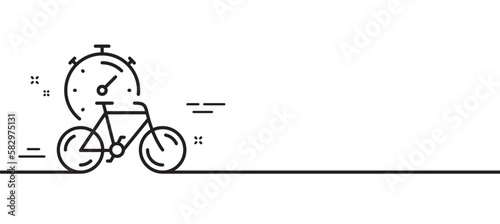 Bike timer line icon. Delivery bicycle transport sign. Outdoor transportation symbol. Minimal line illustration background. Bike timer line icon pattern banner. White web template concept. Vector