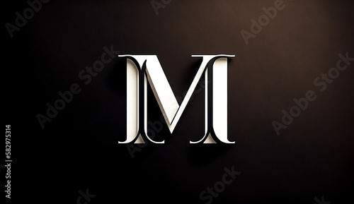 Minimalistic letter M on a black background, generative AI.