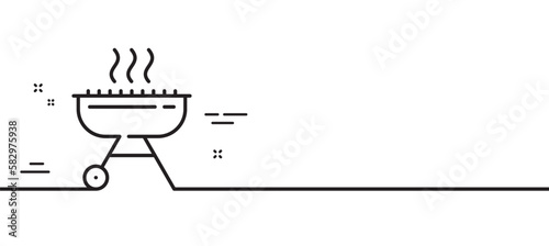 Grill line icon. Barbecue cooker for cooking food sign. Hot meat brazier symbol. Minimal line illustration background. Grill line icon pattern banner. White web template concept. Vector