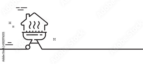 Home grill line icon. Barbecue cooker for cooking food sign. Meat brazier symbol. Minimal line illustration background. Home grill line icon pattern banner. White web template concept. Vector