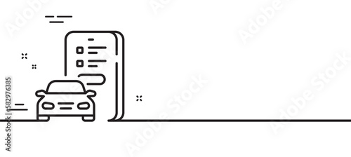 Car registration line icon. Online warranty sign. Mobile phone app symbol. Minimal line illustration background. Car registration line icon pattern banner. White web template concept. Vector
