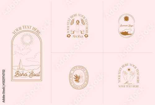 Collection of Summer, Sea, Hawaii, Surfing, Tropical linear logos, symbols, icons design template. Editable vector logotype.