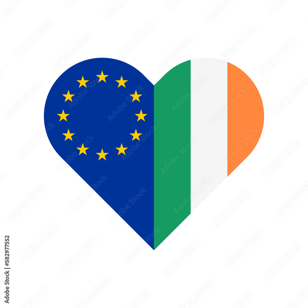 unity concept. heart shape icon of european union and ireland flags. vector illustration isolated on white background unity concept. heart shape icon of european union and ireland flags. vector illustration isolated on white background