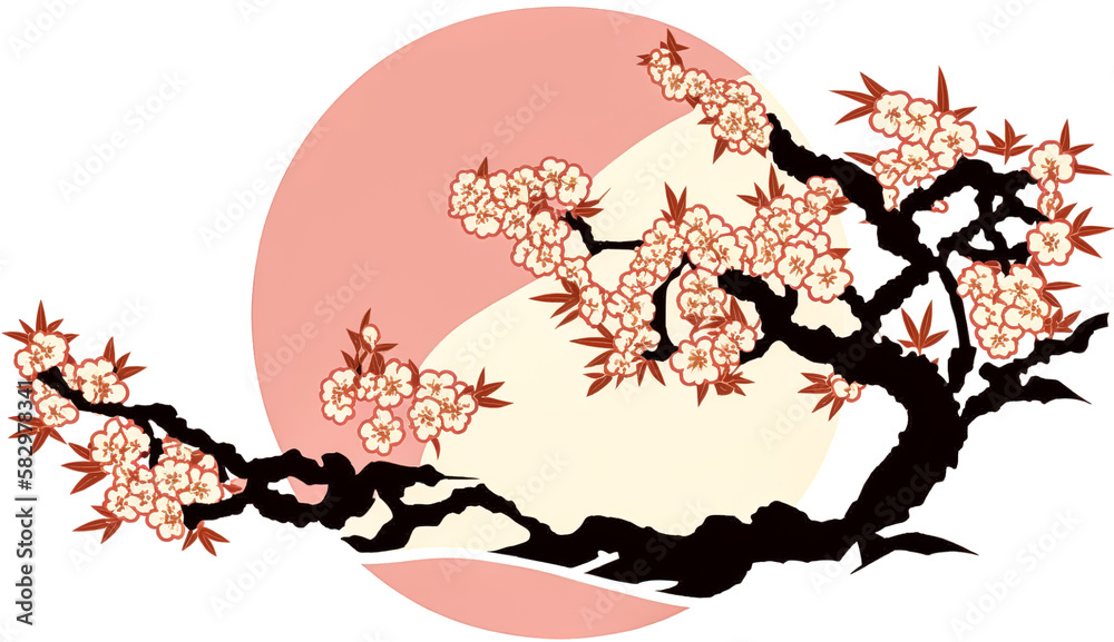 Japanese background with moon or sun, generative AI.