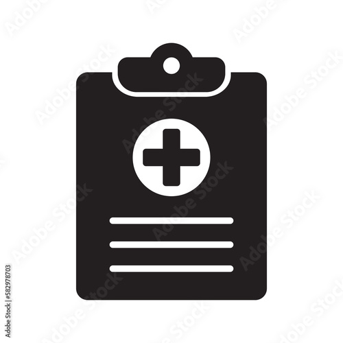 Medical history icon, medical report symbol. Health care clipboard icon. Medical card icon.