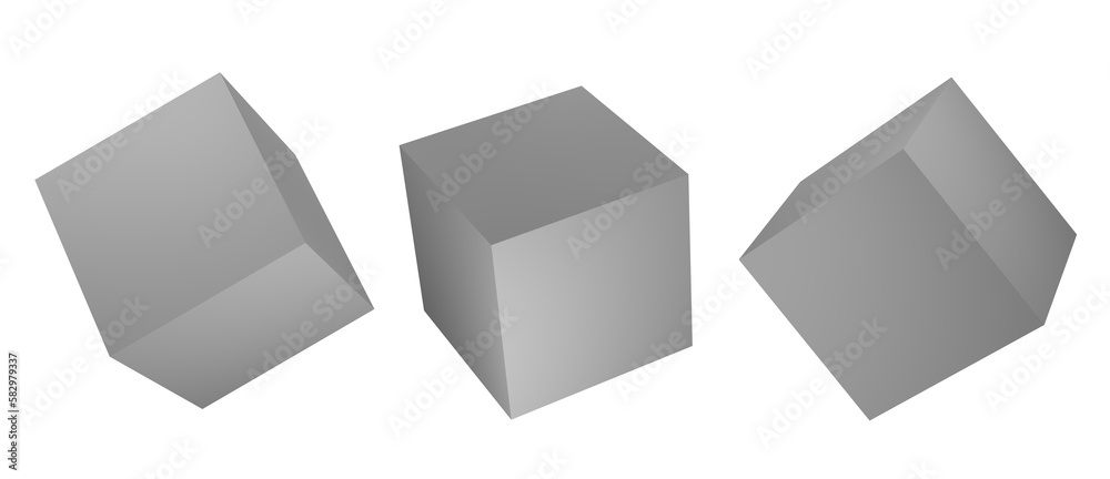 Three three dimensional cubes from dirrent perspectives isolated on white or transparent background Three three dimensional cubes from dirrent perspectives isolated on white or transparent background