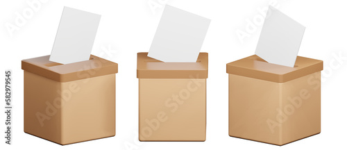 Fotografi Cardboard ballot or voting boxes with blank white paper from different perspecti