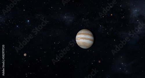 Planet Jupiter and his satellites in outer space © Sergey Fedoskin