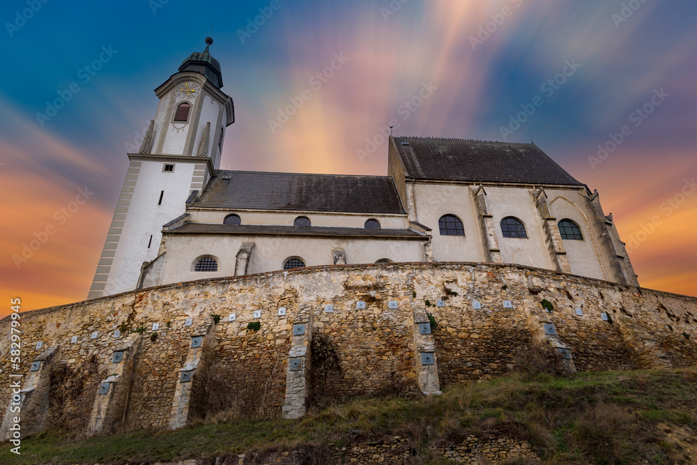 Old church in Emmersdorf an der Donau village at the beginning of the Wachau Valley, Austria.