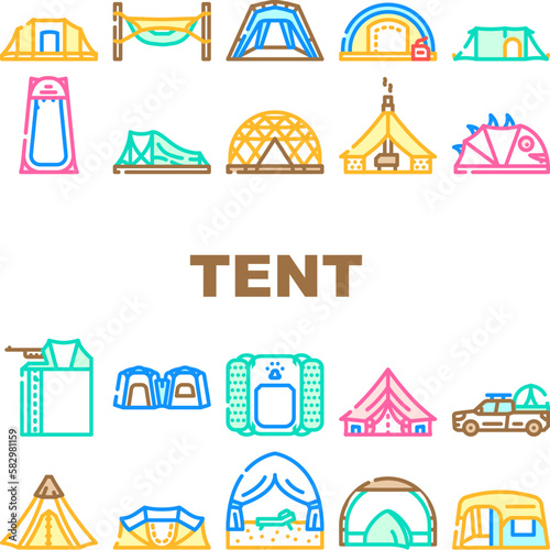 tent equipment tourism icons set vector