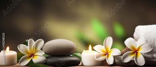 spa composition on massage with Soft White Towels  Essential Oils  flower  Candles  and Relaxation. Generative AI 