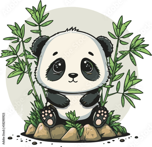 Premium vector of a cute panda with bamboo for kids cartoons. Editable panda vector