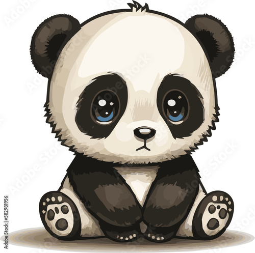 Premium vector of a cute panda with bamboo for kids cartoons. Editable panda vector