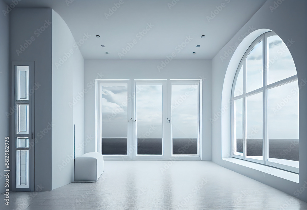 Fototapeta premium white empty room with sea view Generative by ai
