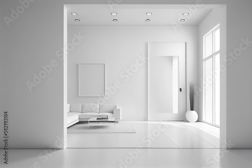 empty white room with a nature light from windows gerative by ai photo