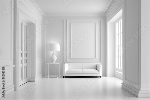 empty white room with a nature light from windows gerative by ai