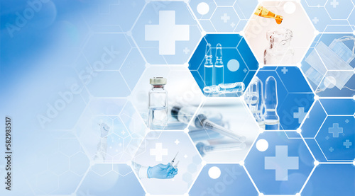 Abstract medical background. Medical technology concept. Hospital, DNA, Laboratory, Pharmacy.