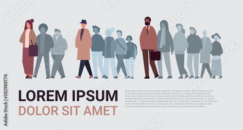 people group with colorful leaders silhouettes creative persons standing out from grey crowd think different