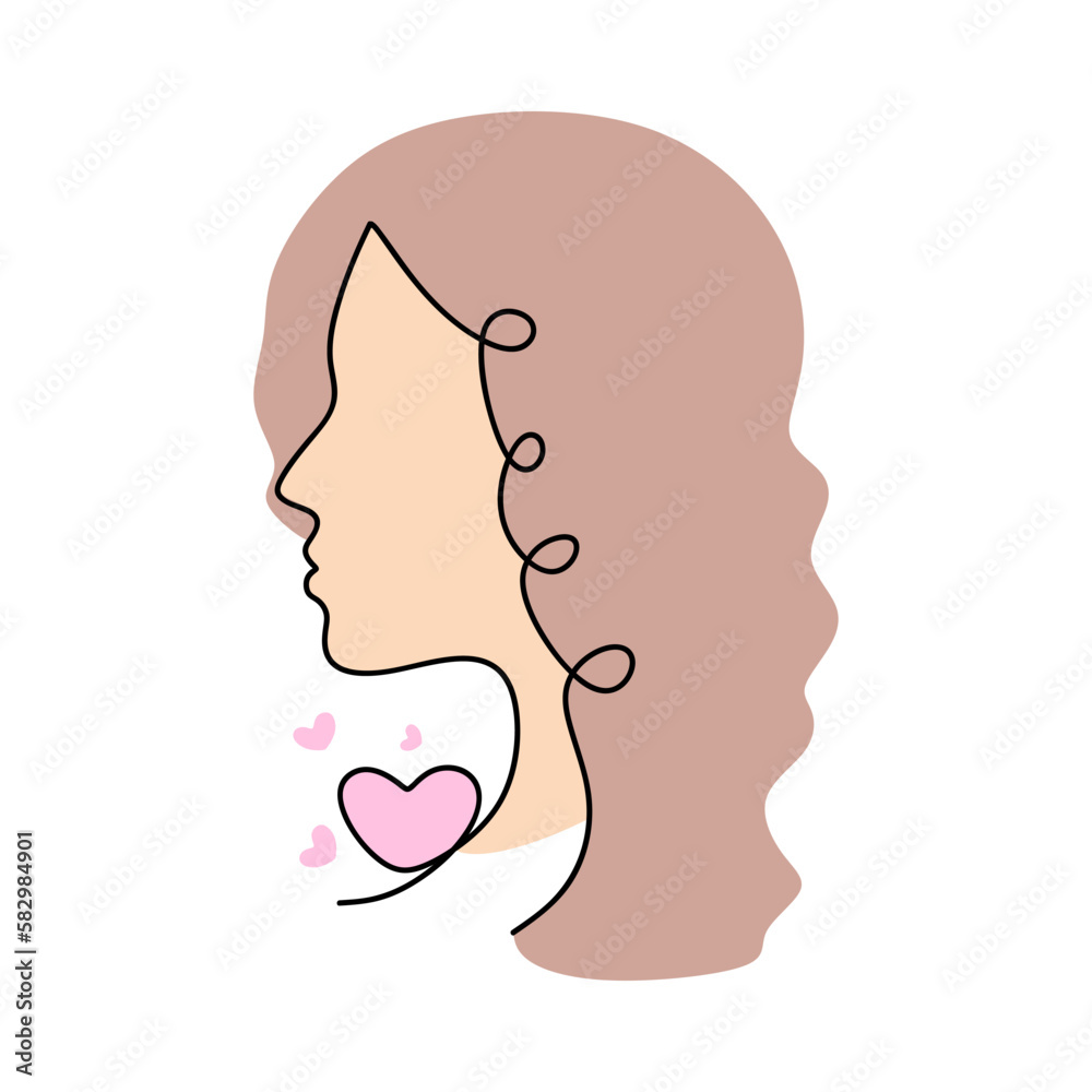 Woman Face One Line Drawing. Minimalist continuous linear sketch woman face. Modern art girl head for beauty salon logo. Vector illustration