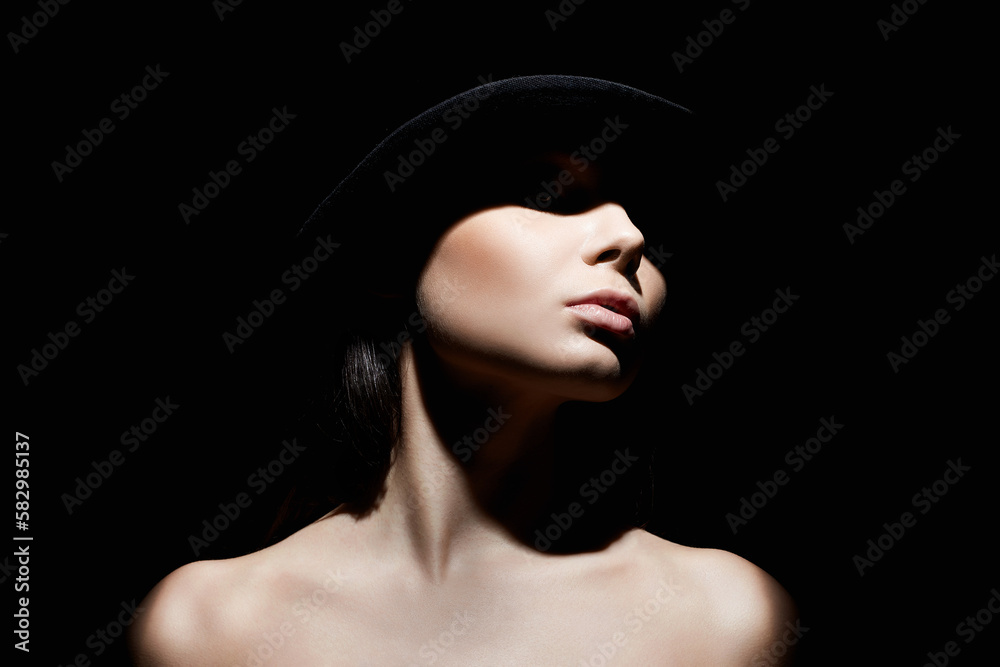 Beautiful woman in hat. Retro style portrait Beautiful woman in hat. Retro style portrait