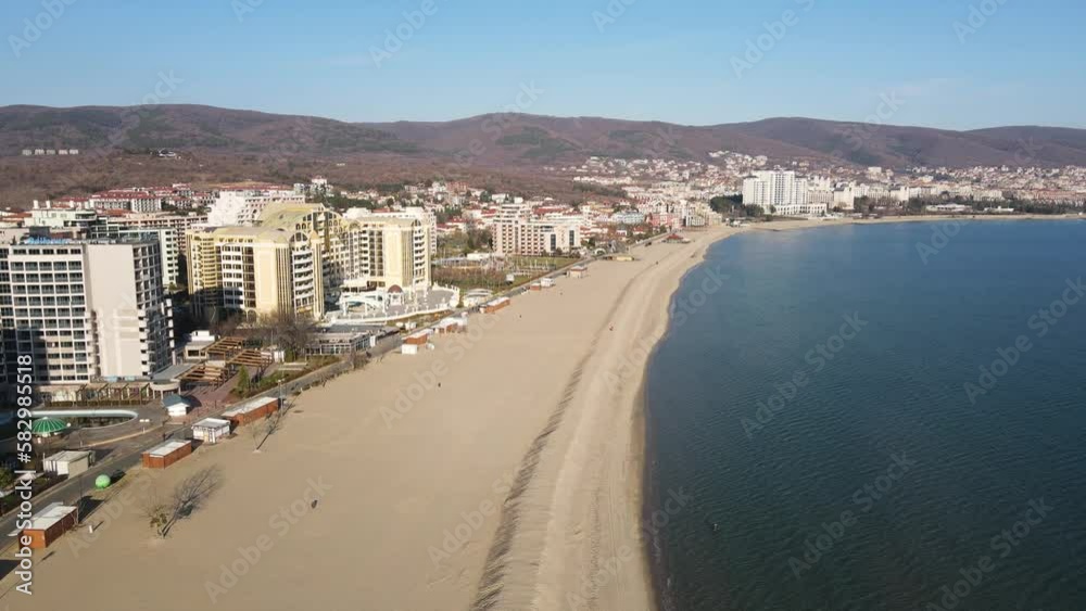 Amazing Aerial view of resort of Sunny Beach, Burgas Region, Bulgaria 